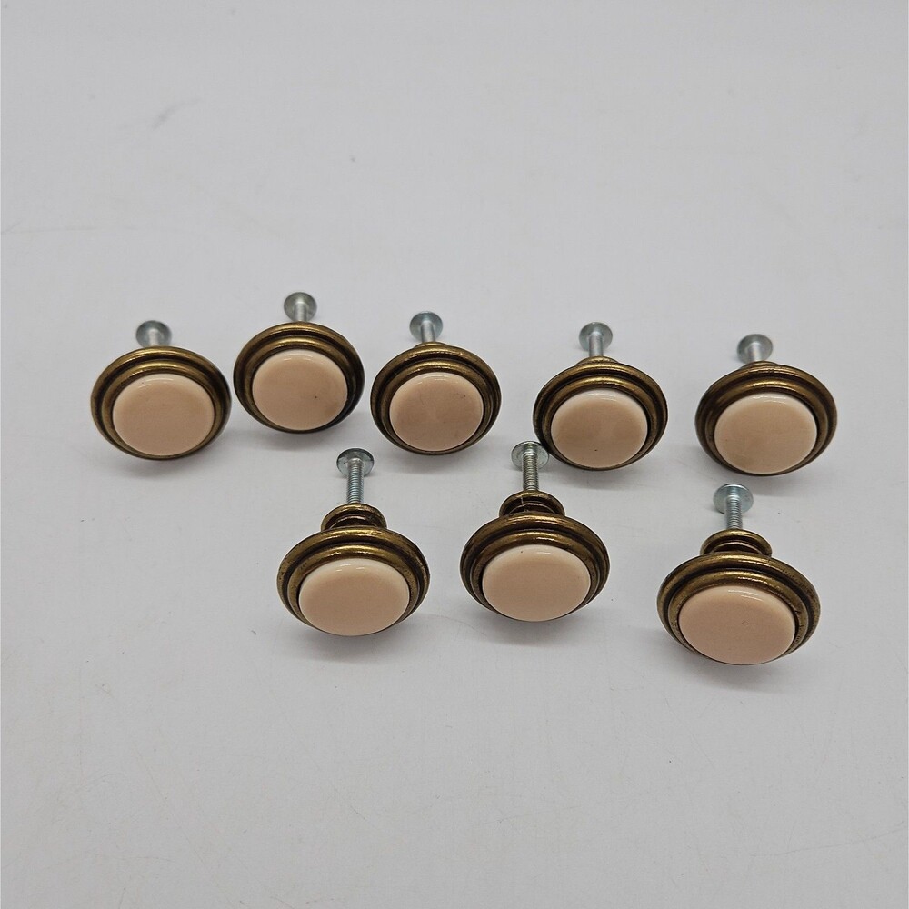 Lot of 8 Knob Hand Drawer Pull Beige/Cream Ceramic Insert 1-1/4"